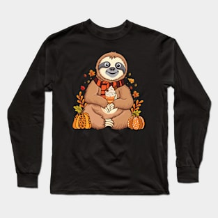 Sloth holding pumpkin spice happy Fall Yall autumn sloth Long Sleeve T-Shirt